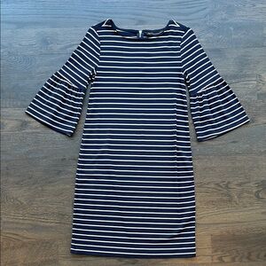 White House Black Market Navy and Cream Striped Dress